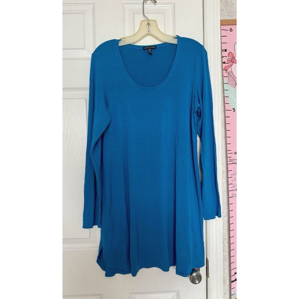 NWOT Eileen Fisher Womens Teal Blue Dress Tunic Medium Long Sleeve